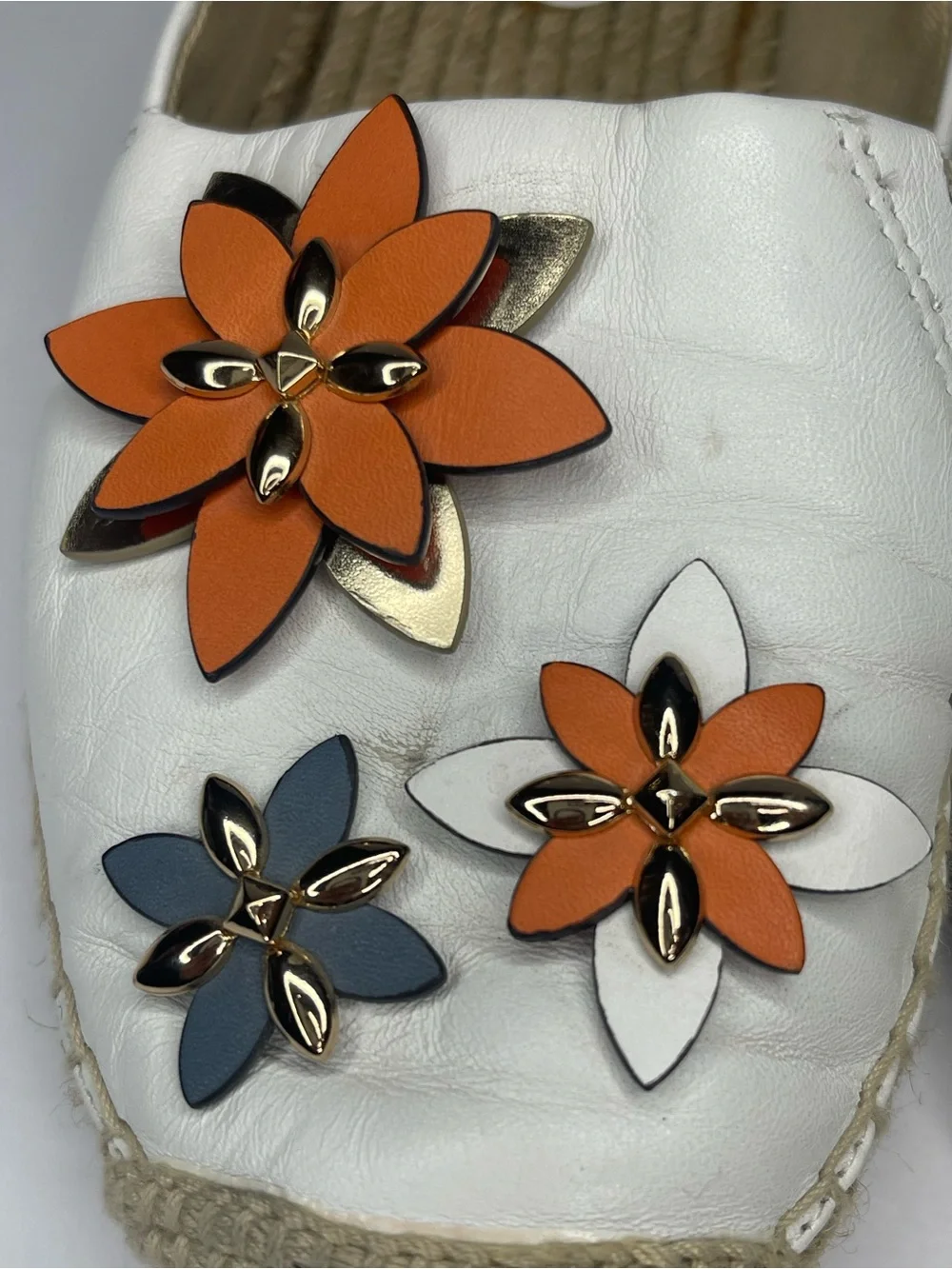 Michael Kors Heidi White Leather Slip-On Espadrille with Floral Accents size 36